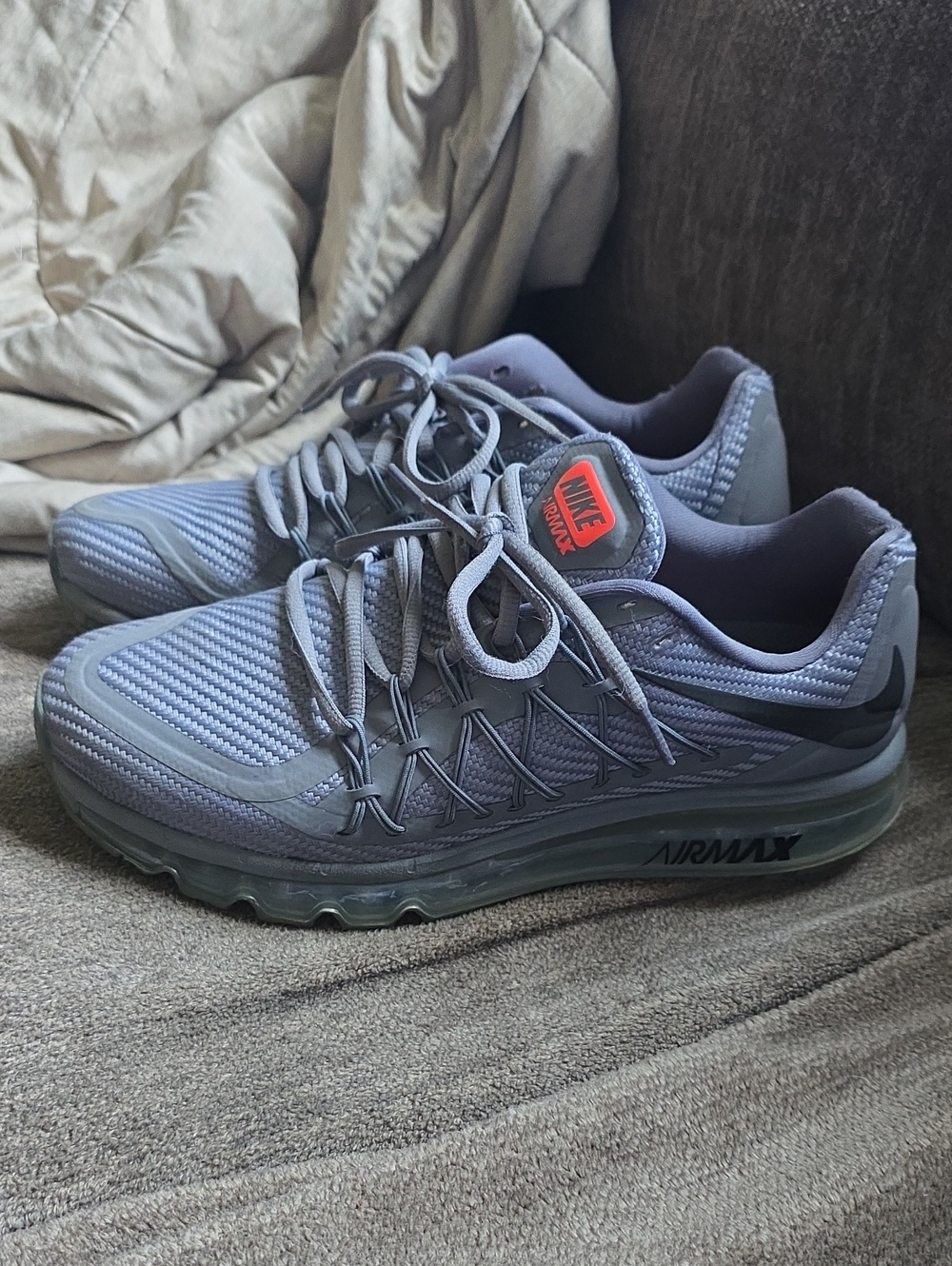 Nike Men’s Air Max Sneakers - Light Gray with Coral Accent